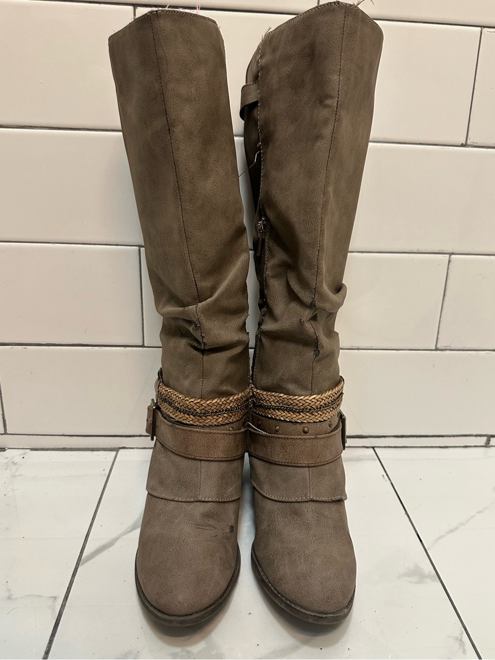 POP Lonna Taupe Slouch Knee High Boots Size 8.5 M